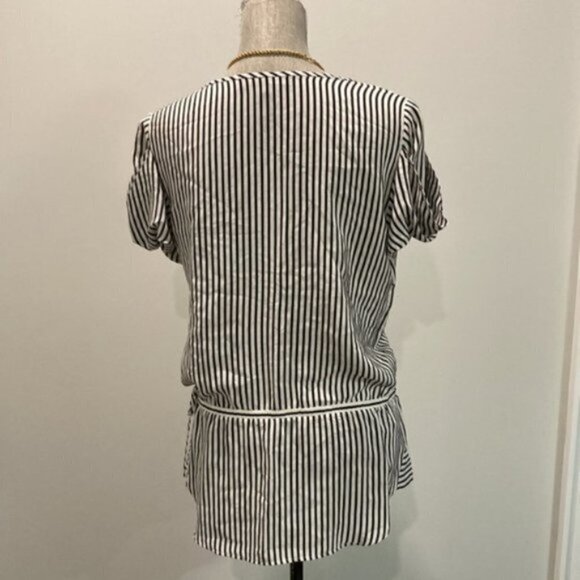 Bcbg White/Black Striped Silk Short Sleeve Blouse tunic - Picture 10 of 15
